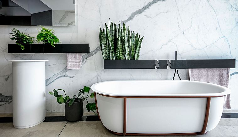 In Out basin, Insegna mirror, Sen taps and accessories, Cuna bath and Maximum Statuario porcelain.jpg