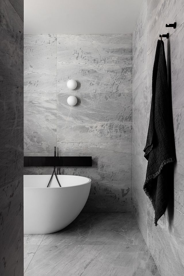 Elba Honed to bathroom floor and walls. Scalpellino House by Biasol