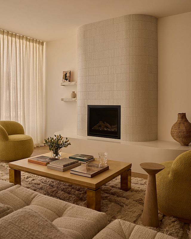 Inax Yugen Border fireplace at Beaconsfield Parade by Lisa Buxton. Photography by Lillie Thompson 