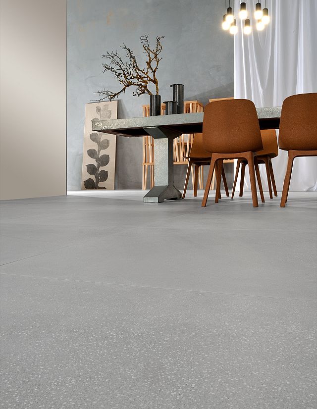 Seeds Dust is a greige porcelain floor tile by Decoratori Bassanesi
