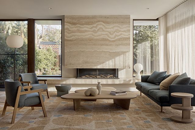 Travertine Zena Honed and Veincut at Brighton Residence by Studio Cobe. Photography by Jack Lovel