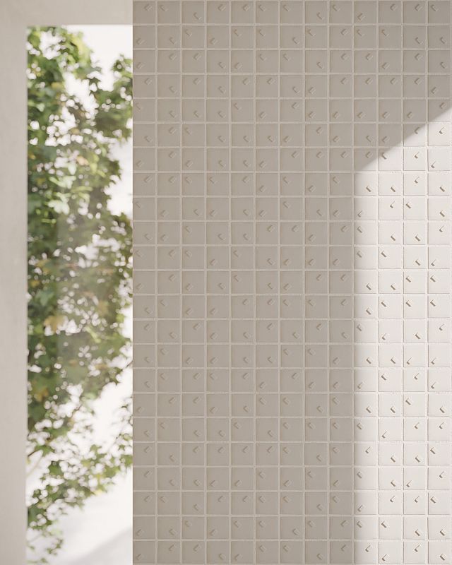 Rain Range, by DB Studio for Decoratori Bassinesi, is a white textured porcelain mosaic suitable for indoor and outdoor application