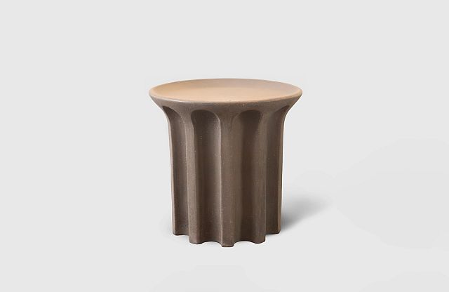New Volumes Echo High Marrone terracotta side table by Thomas Coward, with fluted column base in warm brown