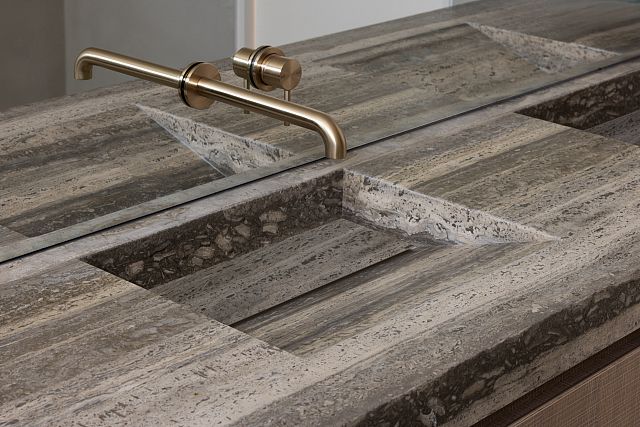 Ocean Blue Travertine Benchtop. Project by My Builder Victoria. Photography by Elise Scott 