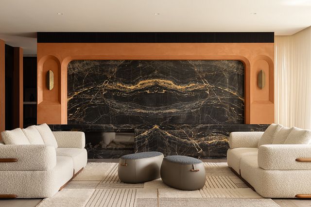 Spectra black with gold veined marble suitable for fireplaces, bench tops and more