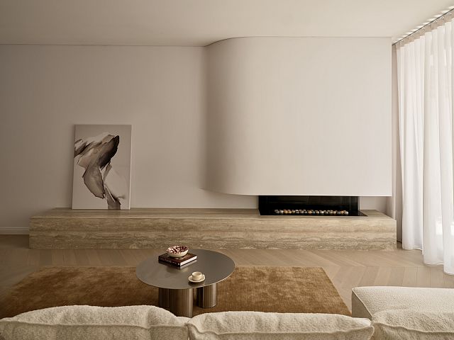 Silver Travertine at Fitzroy house designed by HA Design. Photography by Ryan Linnegar