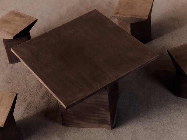 New Volumes Pitcher Table and stool Marrone