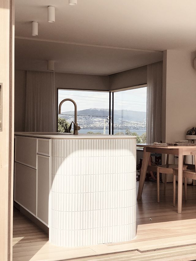 Yuki Border mosaics were used on the kitchen island of Hill St Hall Home Renovation designed by Saxon Hall Architecture. Photography by Saxon Hall Architecture. Joinery by Kitchen Centre. Build by Ryan Smith Carpentry & Joinery .jpg