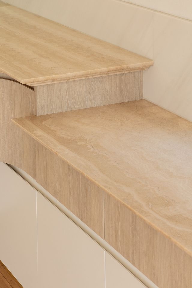 Travertine Zena Benchtop. Design by AWA Studio and Phography by Joanne Ly