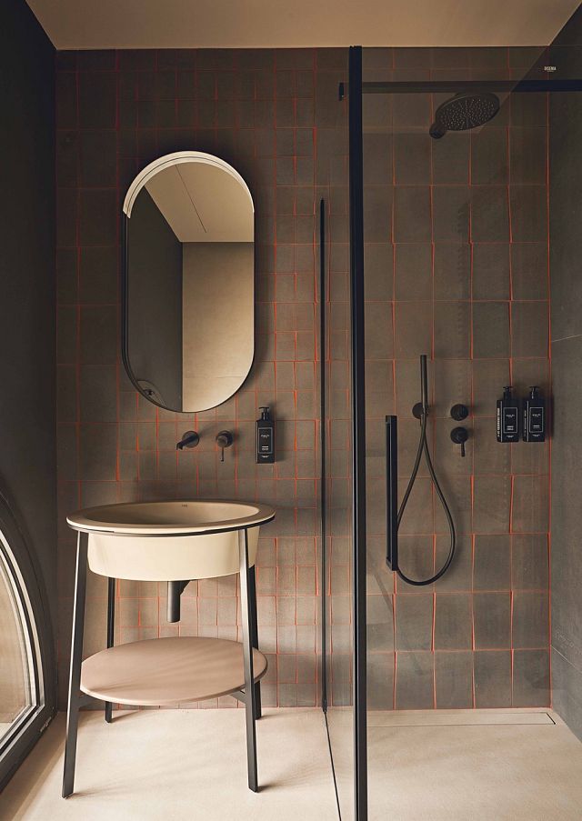 Gypsum Open tiles in bathroom
