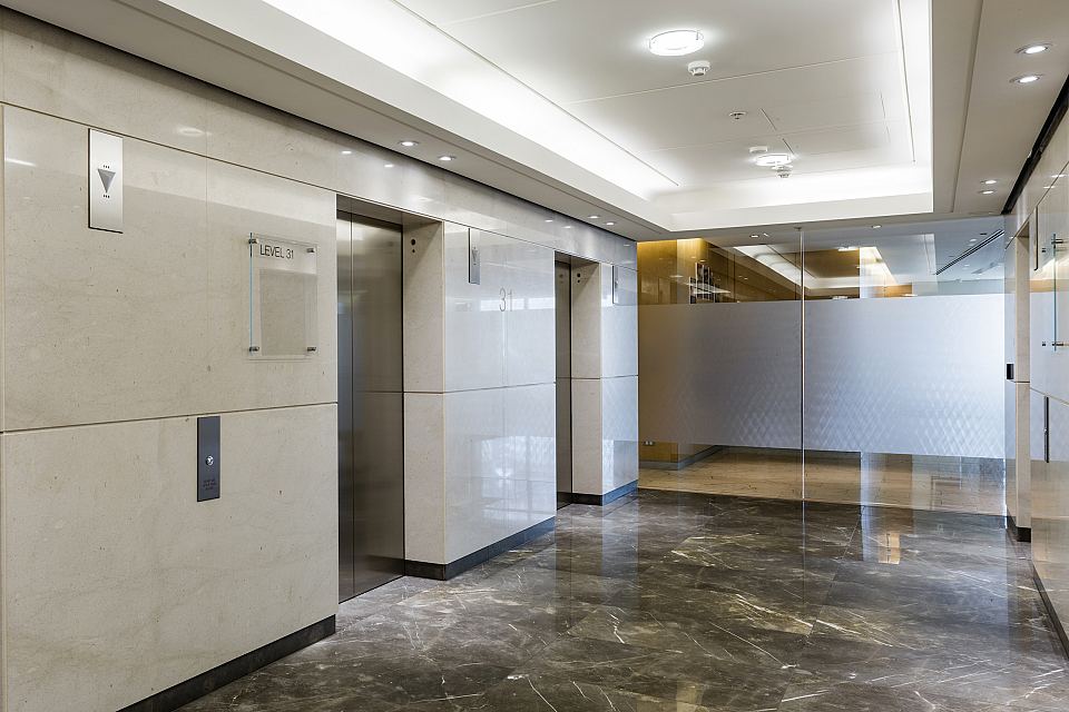 Grigio Imperiale Polished floor and Rocca Bianca Polished walls. Angel Place, Sydney.jpg
